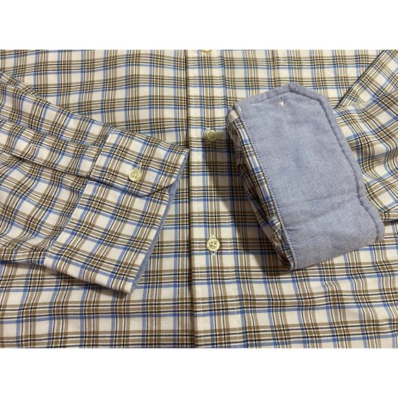 Daniel Cremieux Plaid Shirt Size 2XB Blue Beige White Button-Down Big & Tall - Picture 9 of 9